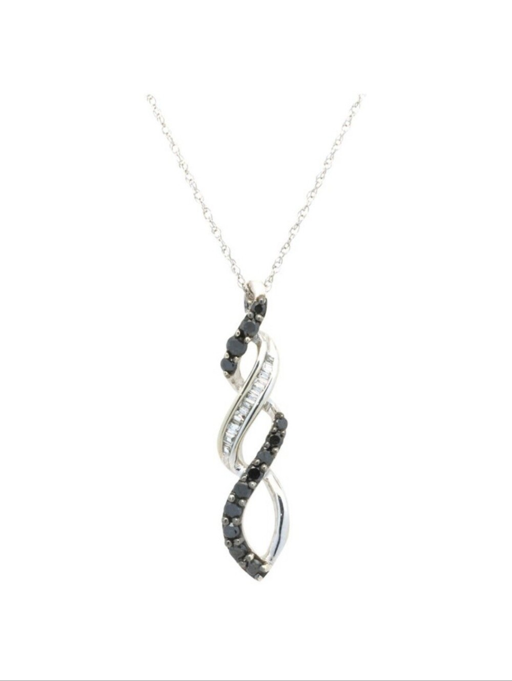 Vintage 10k Infinity Pendant Necklace with Black and White Diamonds